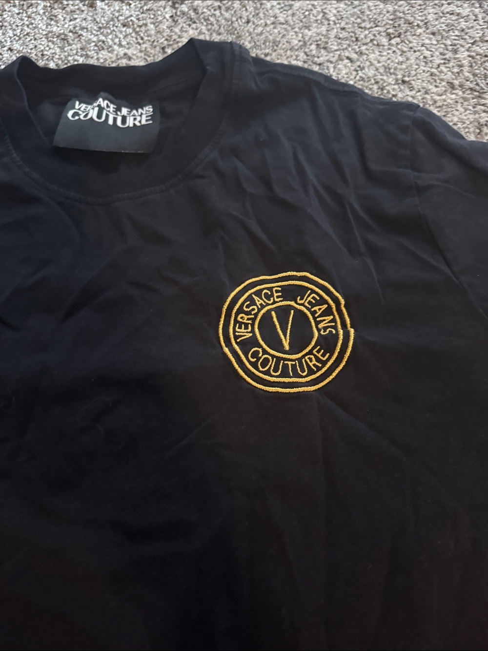 Versace Jeans Collection Black Tee with Gold Embroidered Crest